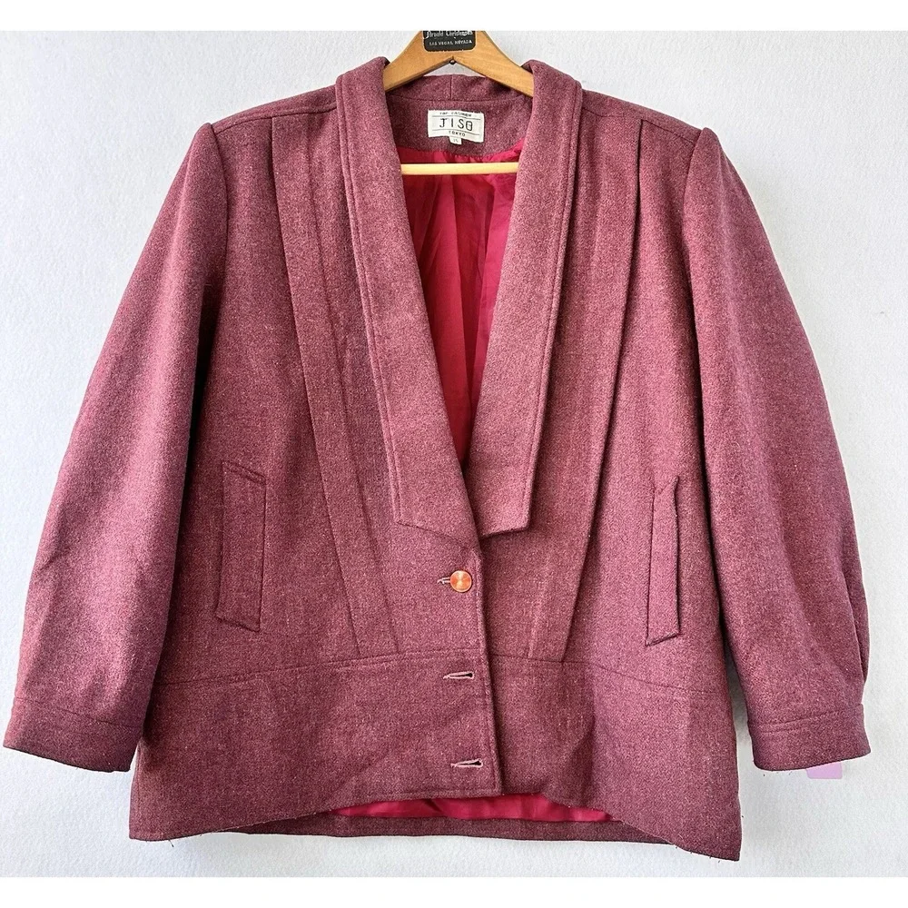 JISO VTG‎ Jacket Wool Drop Waist Women's Sz 15 Large Pockets Geek Secretary